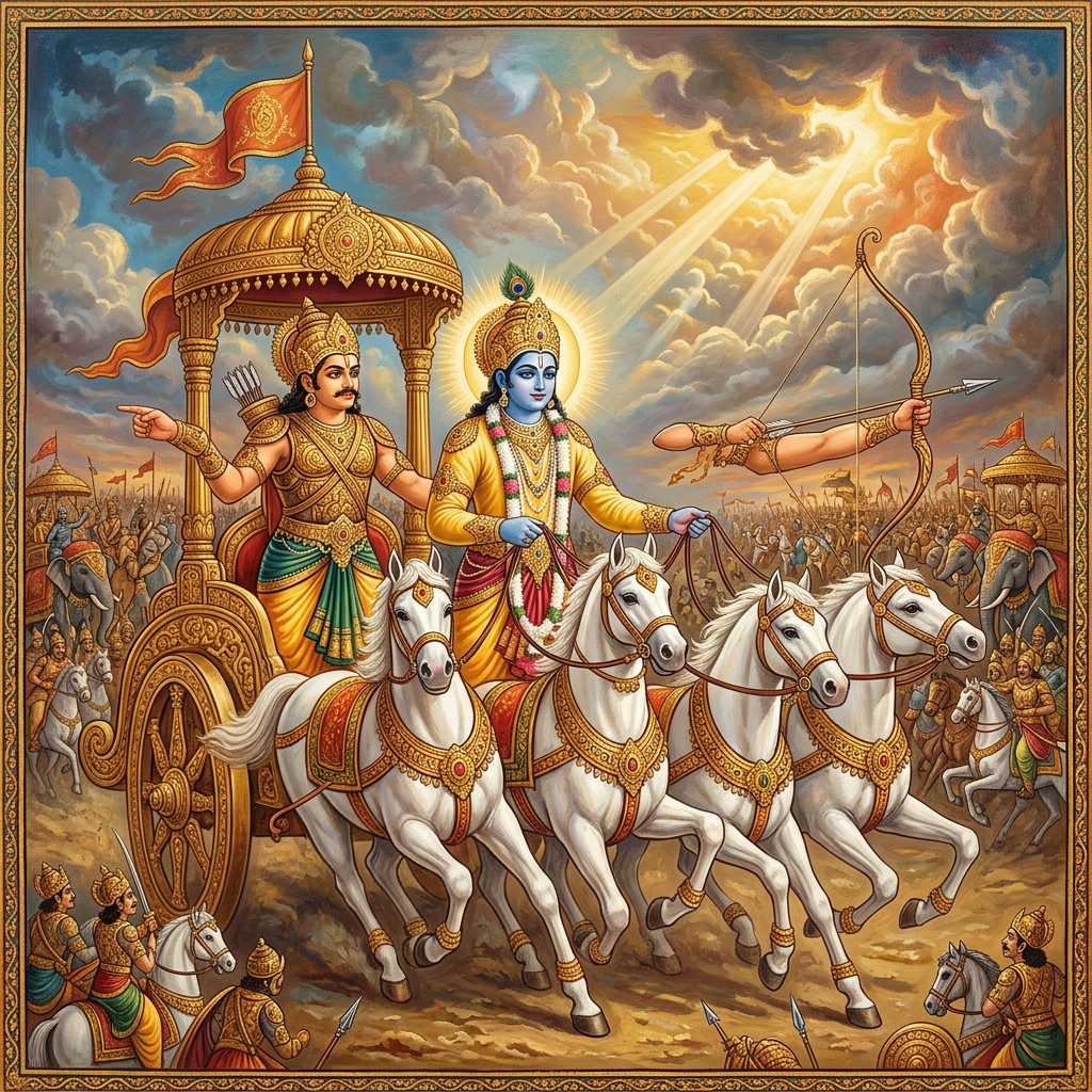 Lord Krishna and Arjuna at Kurukshetra