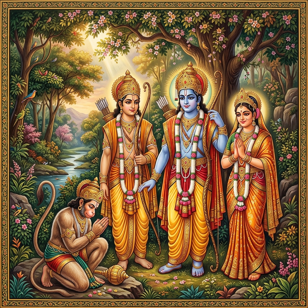 Lord Rama, Sita, Lakshmana and Hanuman